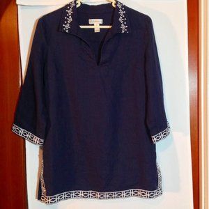 Neiman Marcus 100% Linen Embroidered Tunic